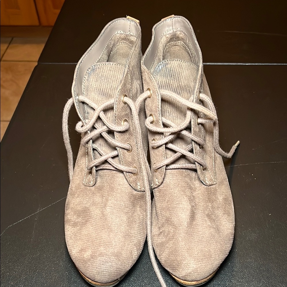 Gray Lace-Up Ankle Boots